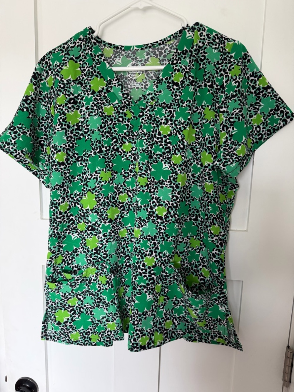 Clover Leopard Print Scrub Top